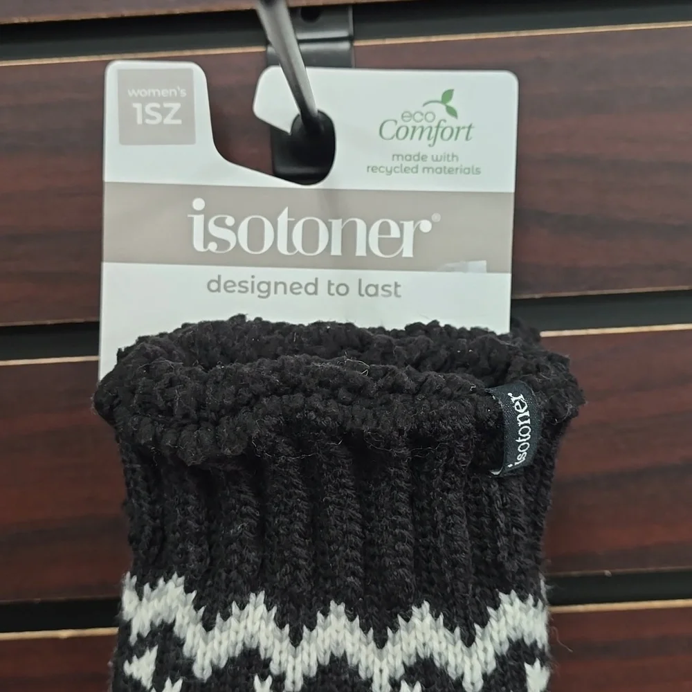 Isotoner | Adult Snowflake Knit Gloves – Black | Sherpasoft Lined  | OSFM